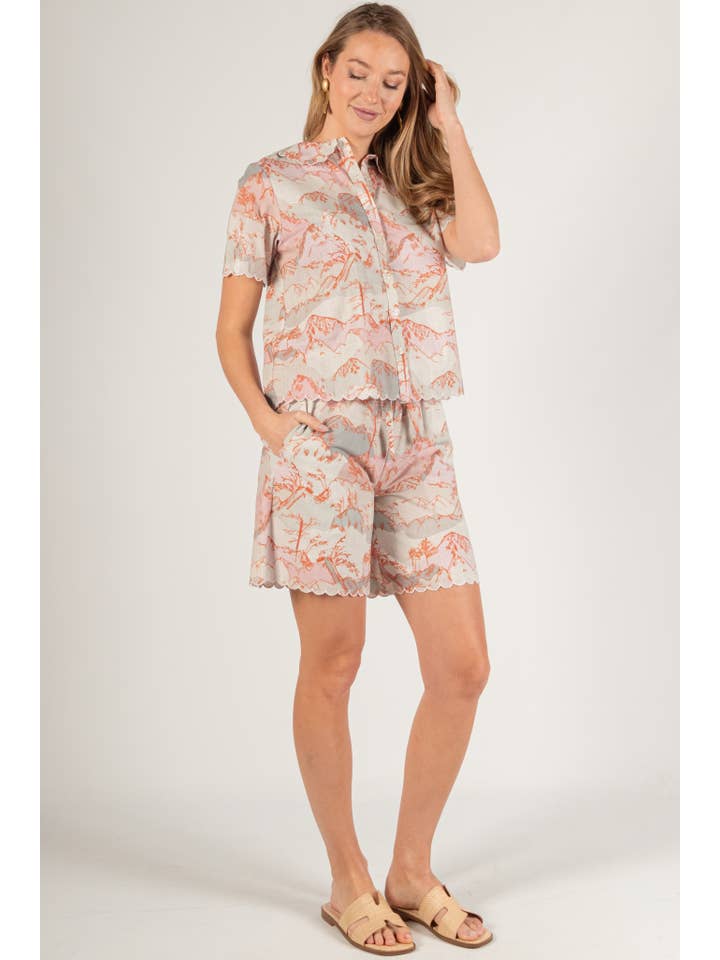 Linen Short/Top Set with Scalloped Hem