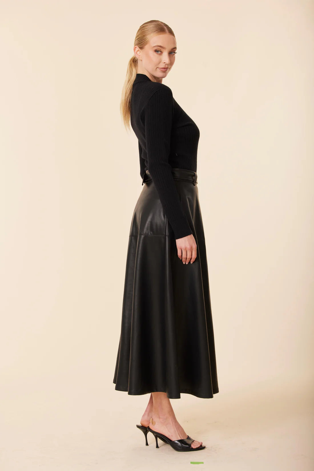 Vegan Leather Mock Turtle Long Blk Dress