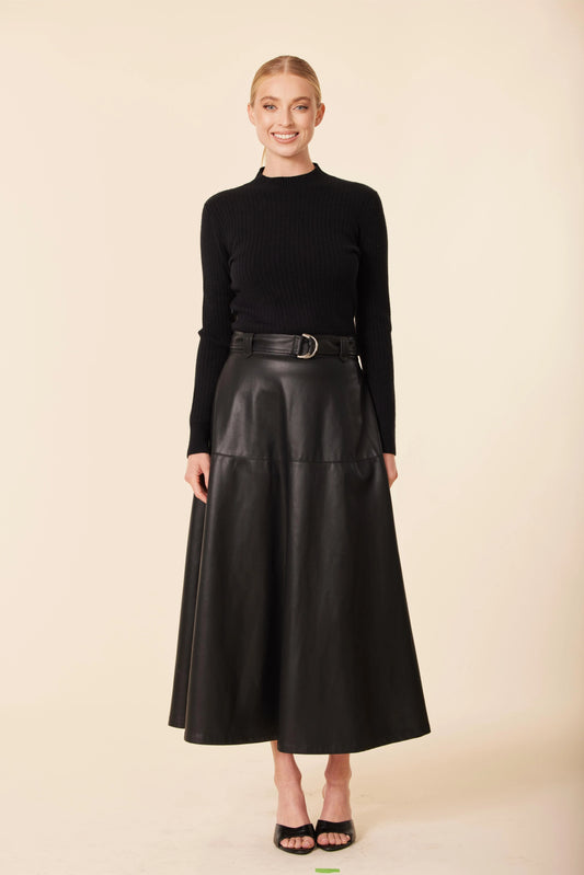 Vegan Leather Mock Turtle Long Blk Dress