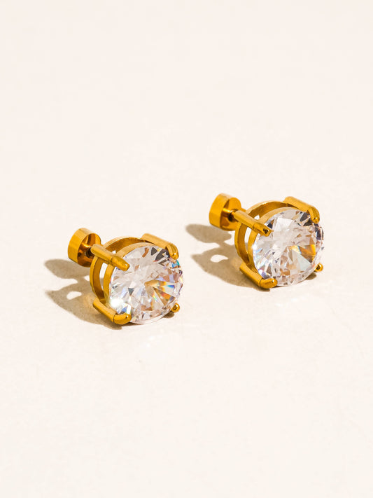 Avenn 18K Gold Non-Tarnish Round CZ  Back Earrings: Yellow Gold / C-Round