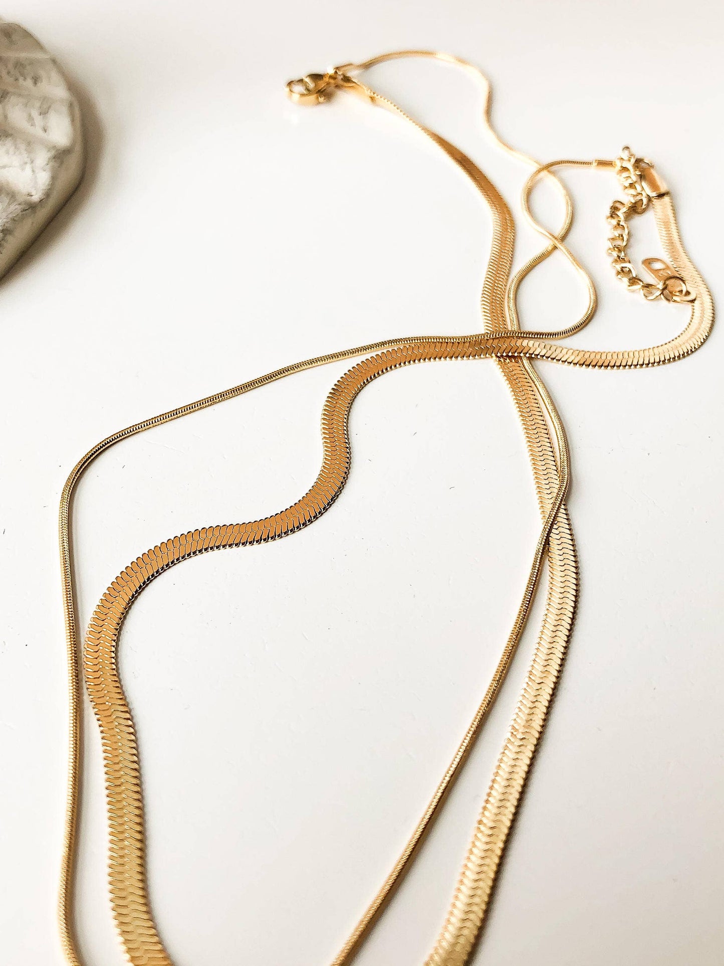 18K Gold Non-Tarnish Layered Snake Chain Necklace: Yellow Gold