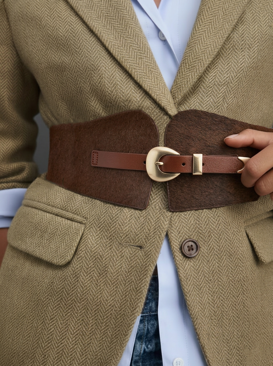 Calf Hair Waist Belt: Caramel