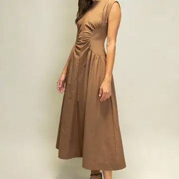 Ruched waist Midi Espresso Dress