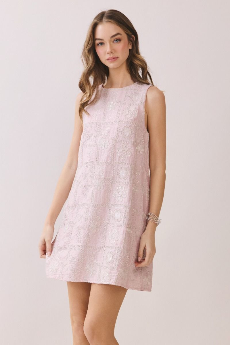 Indian Embroidered S/L Mini Shift Dress