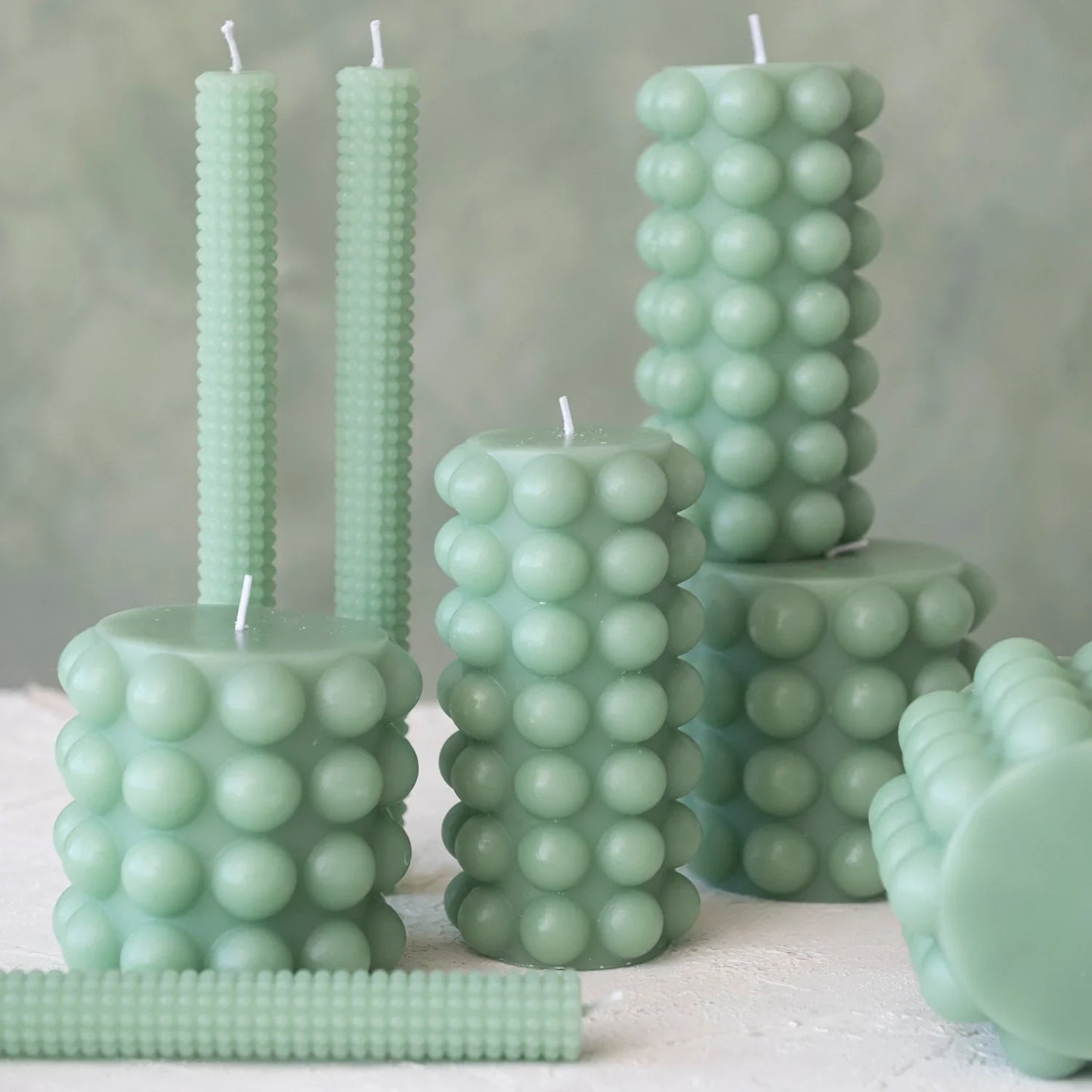 Unscented Hobnail Pillar Candle, Mint Color (Approximate Burn Time 50 Hours)