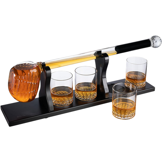Golf Whiskey Decanter and 4 Liquor Glasses