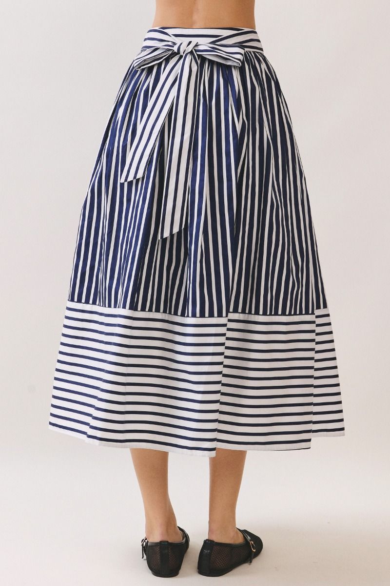 Multi Stripes Skirt w/ Sash Navy