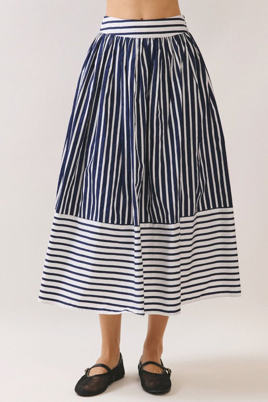 Multi Stripes Skirt w/ Sash Navy