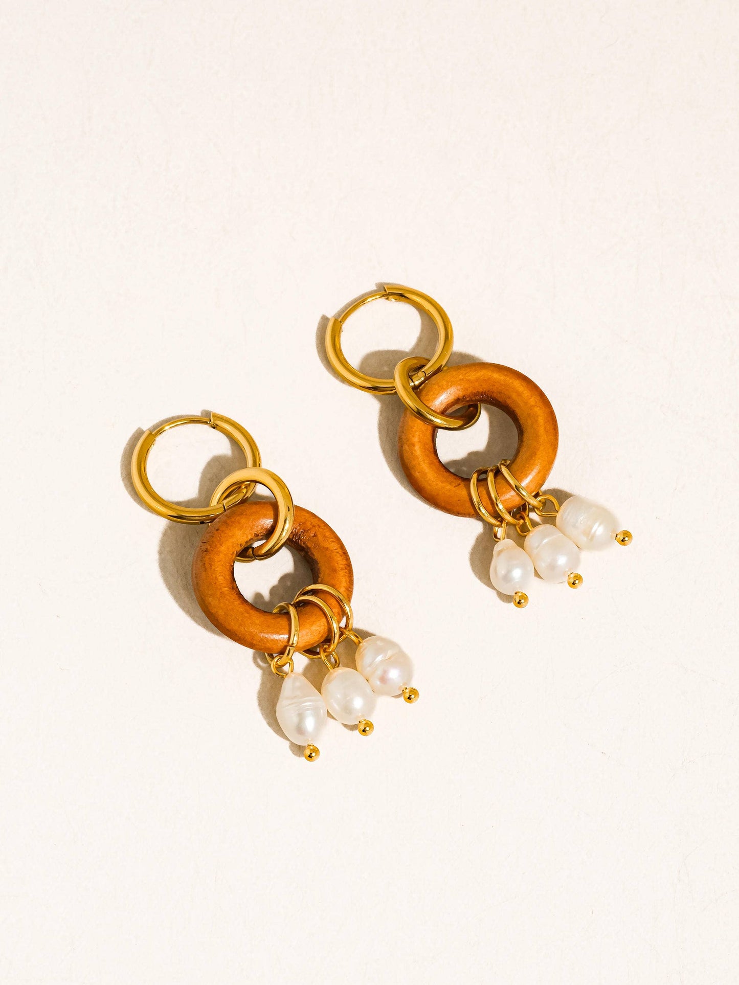 Valesse 18K Gold Non-Tarnish Pearl Drop Earrings: Brown