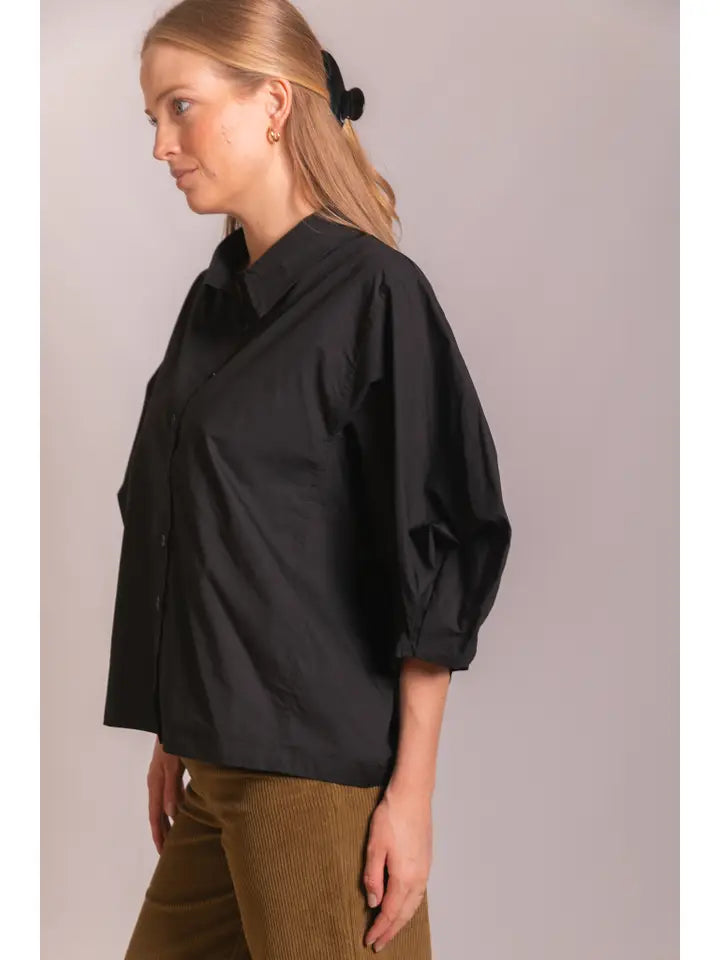 Poplin Bishop Sleeve Button Up Shirt