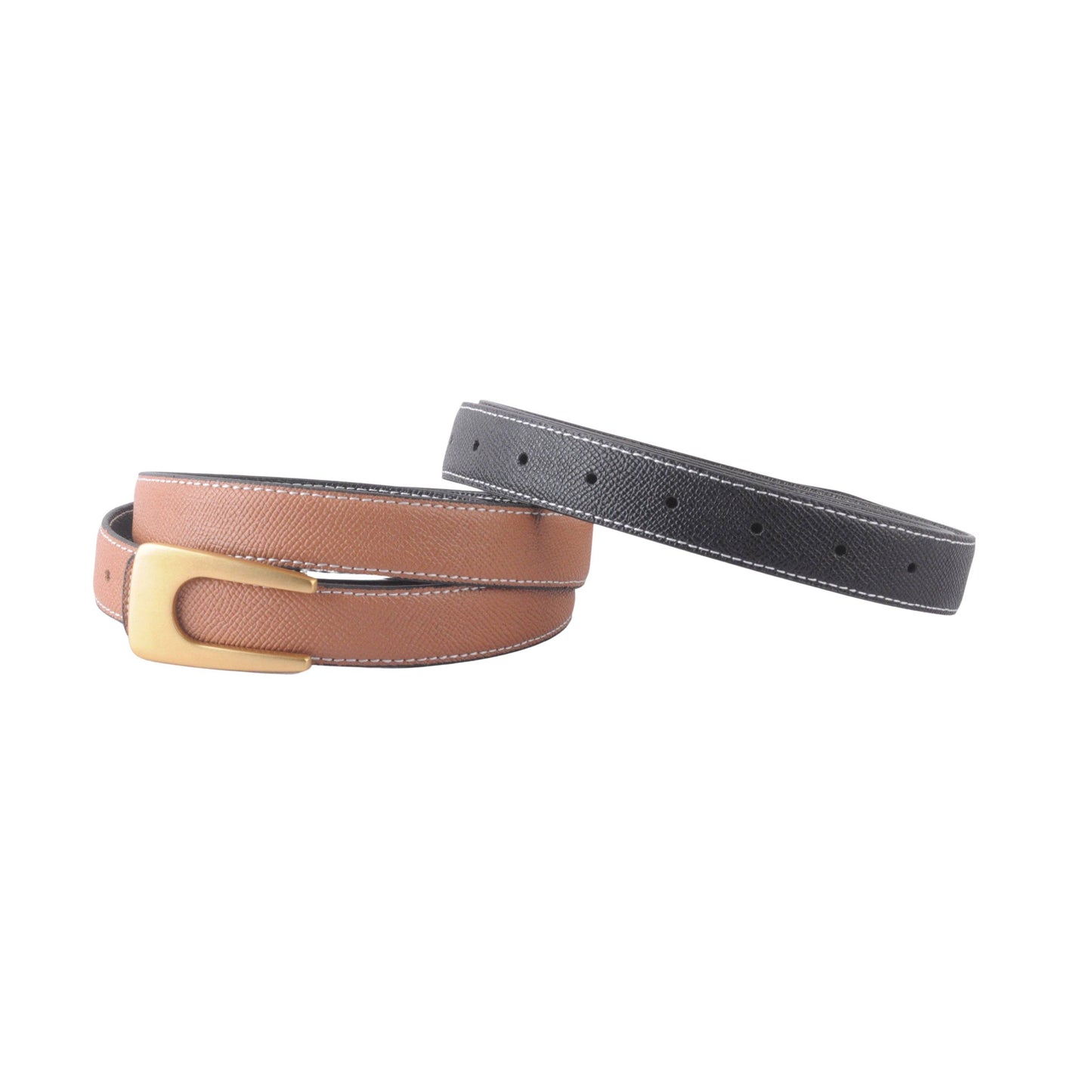 Reversible Belt w/ Angular Asymmetrical Buckle: Taupe