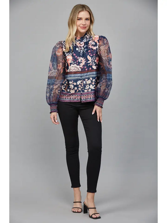 High Ruffled Neckline Blouse