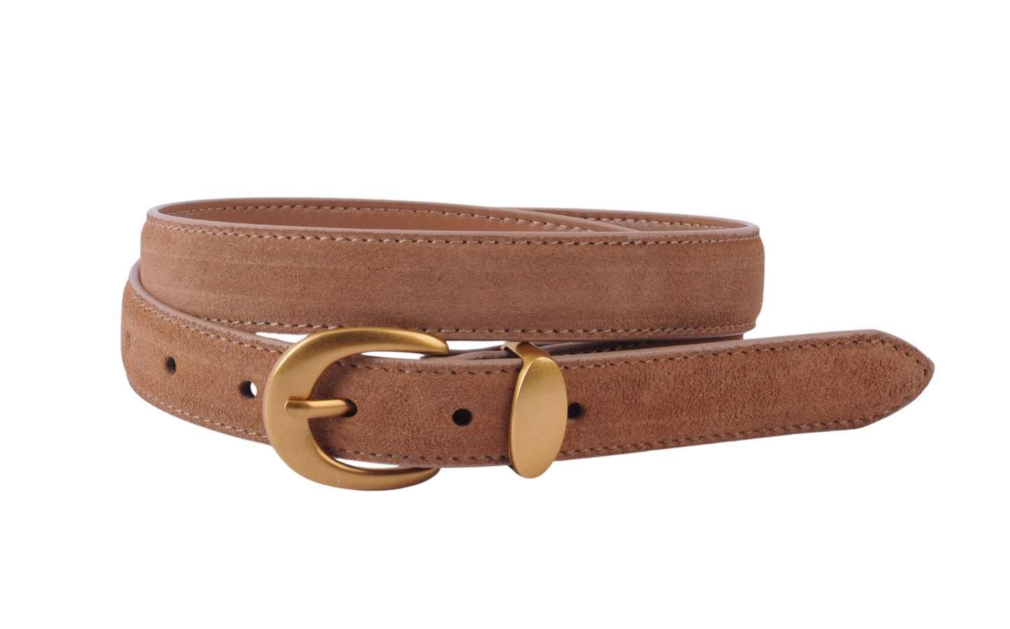 Suede Belt with Curved Gold Buckle Caramel / Small