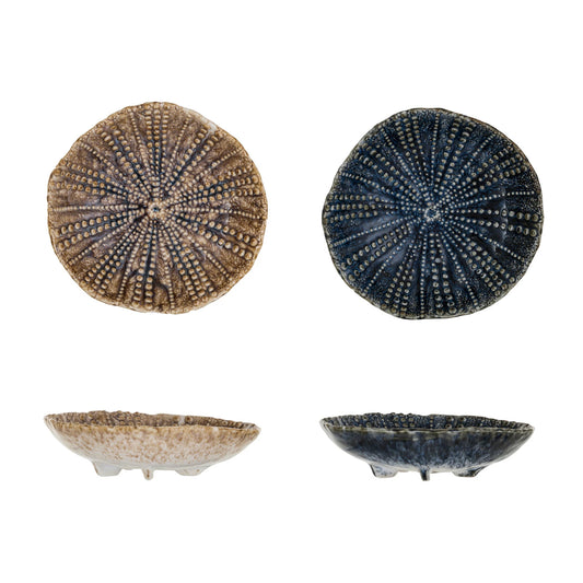 Embossed Stoneware Footed Dish, 2 Colors (Each One Will Vary)