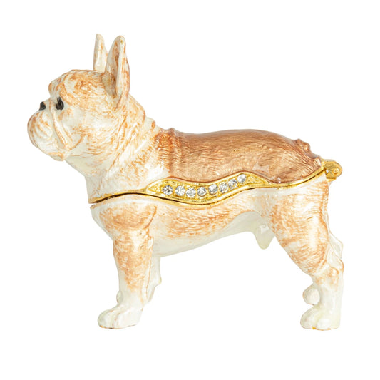 Enameled Metal French Bulldog Shaped Trinket Box w/ Jewels