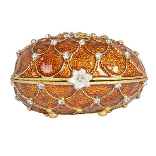 Enameled Metal Egg Shaped Trinket Box w/ Jewels