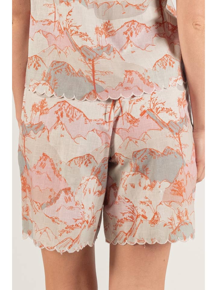 Linen Short/Top Set with Scalloped Hem
