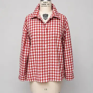 Linen Blend Relaxed Red Gingham Shirt