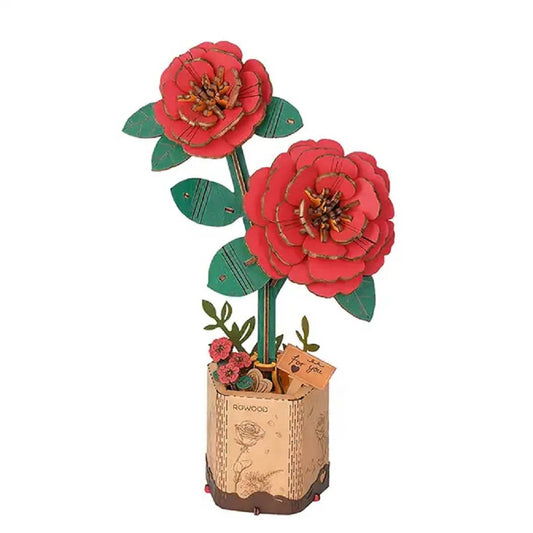 TW031 Red Camellia Robotime Rowood DIY Wooden Flower 3D Puzz