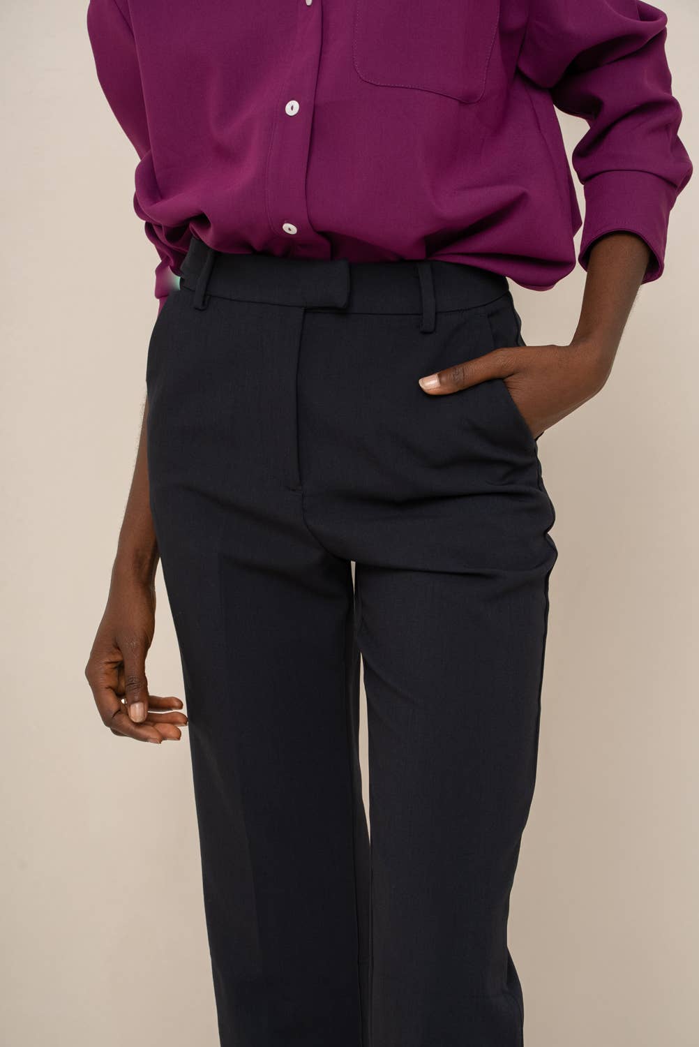 Garance straight tailored pants: Navy / 34