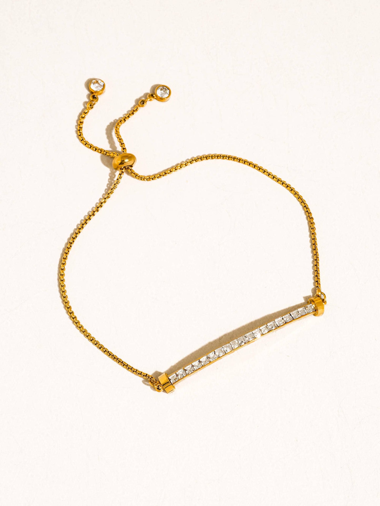 Montessa 18K Gold Non-Tarnish CZ Adjustable Bar Bracelet: Yellow Gold