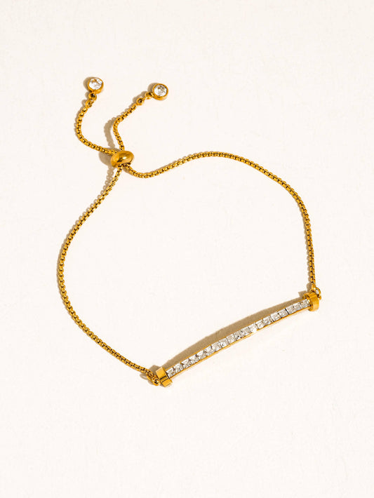 Montessa 18K Gold Non-Tarnish CZ Adjustable Bar Bracelet: Yellow Gold