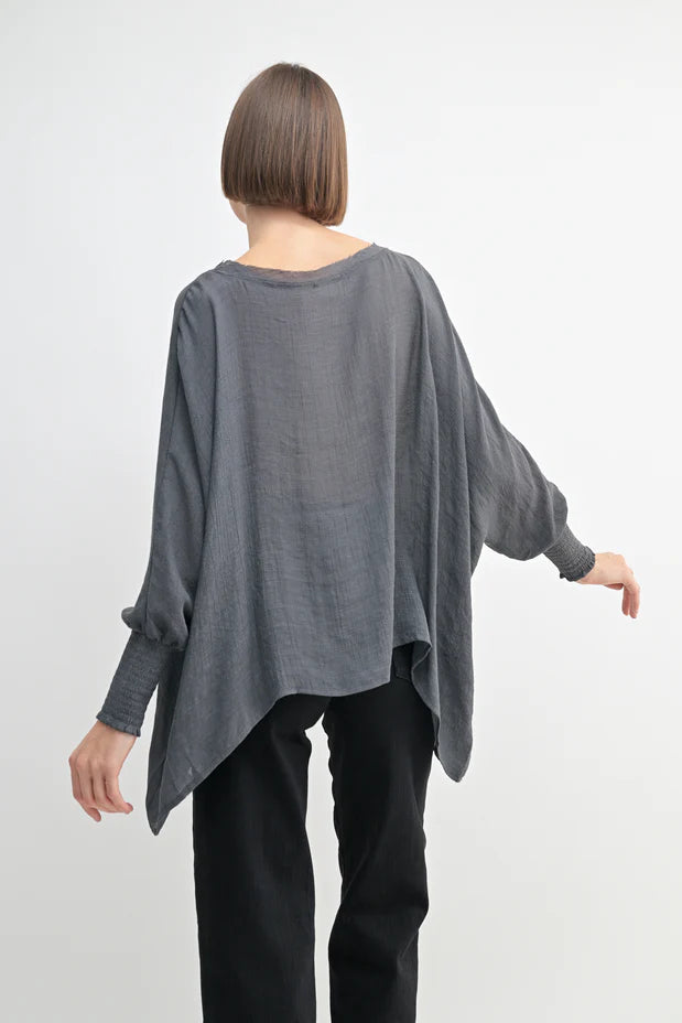 Oversized Top with Smocked Cuff Sleeves