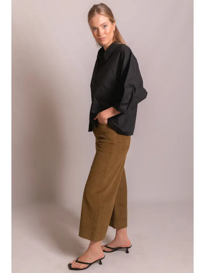 Poplin Bishop Sleeve Button Up Shirt