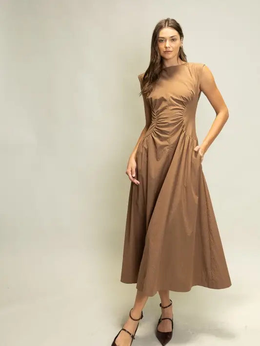 Ruched waist Midi Espresso Dress