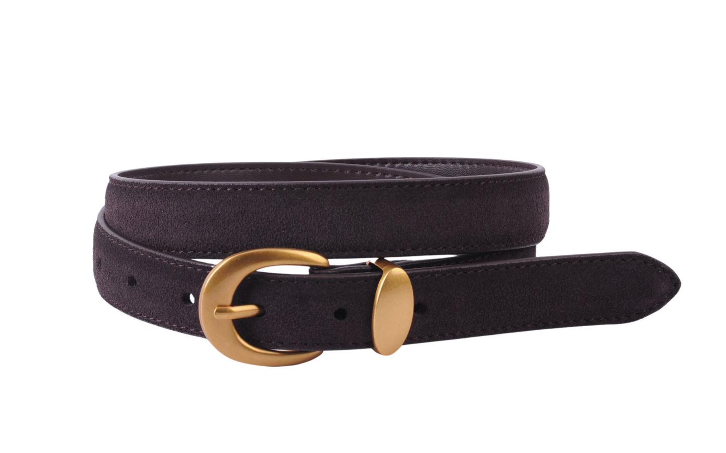 Suede Belt with Curved Gold Buckle Caramel / Small