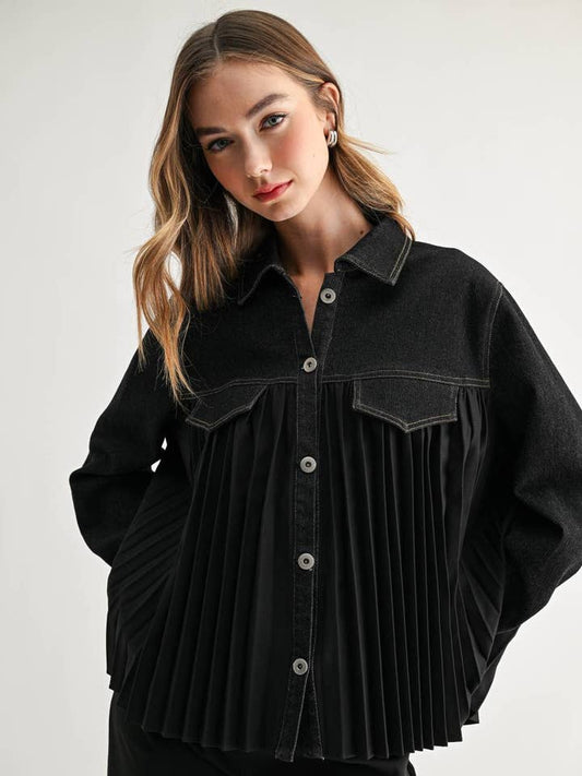 Black Top W/ Denim Contrast
