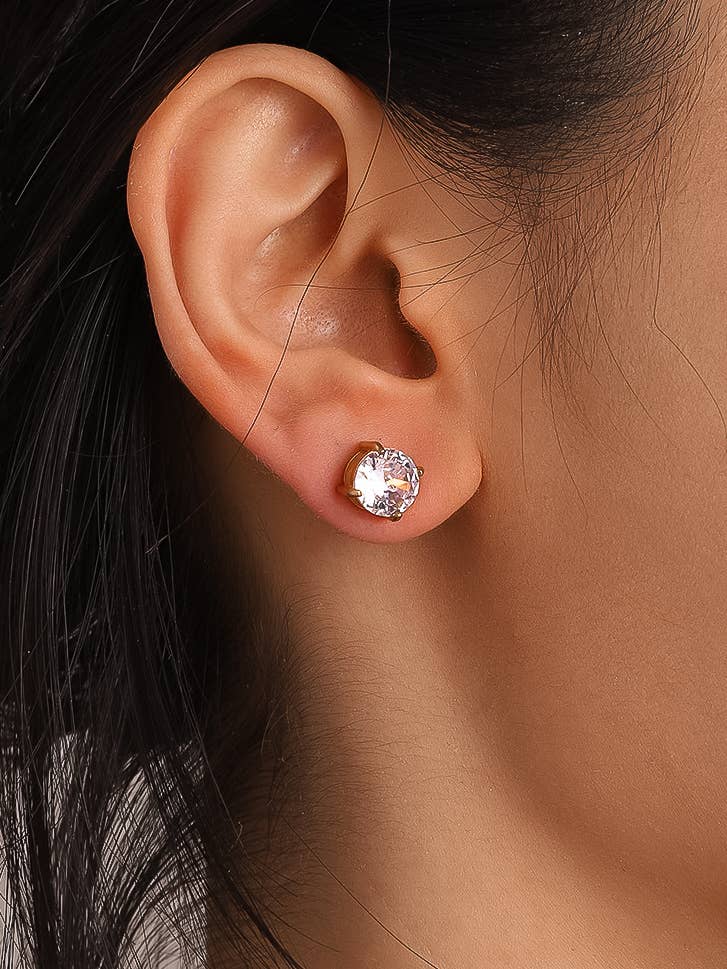 Avenn 18K Gold Non-Tarnish Round CZ  Earrings: Yellow Gold / R-Emerald
