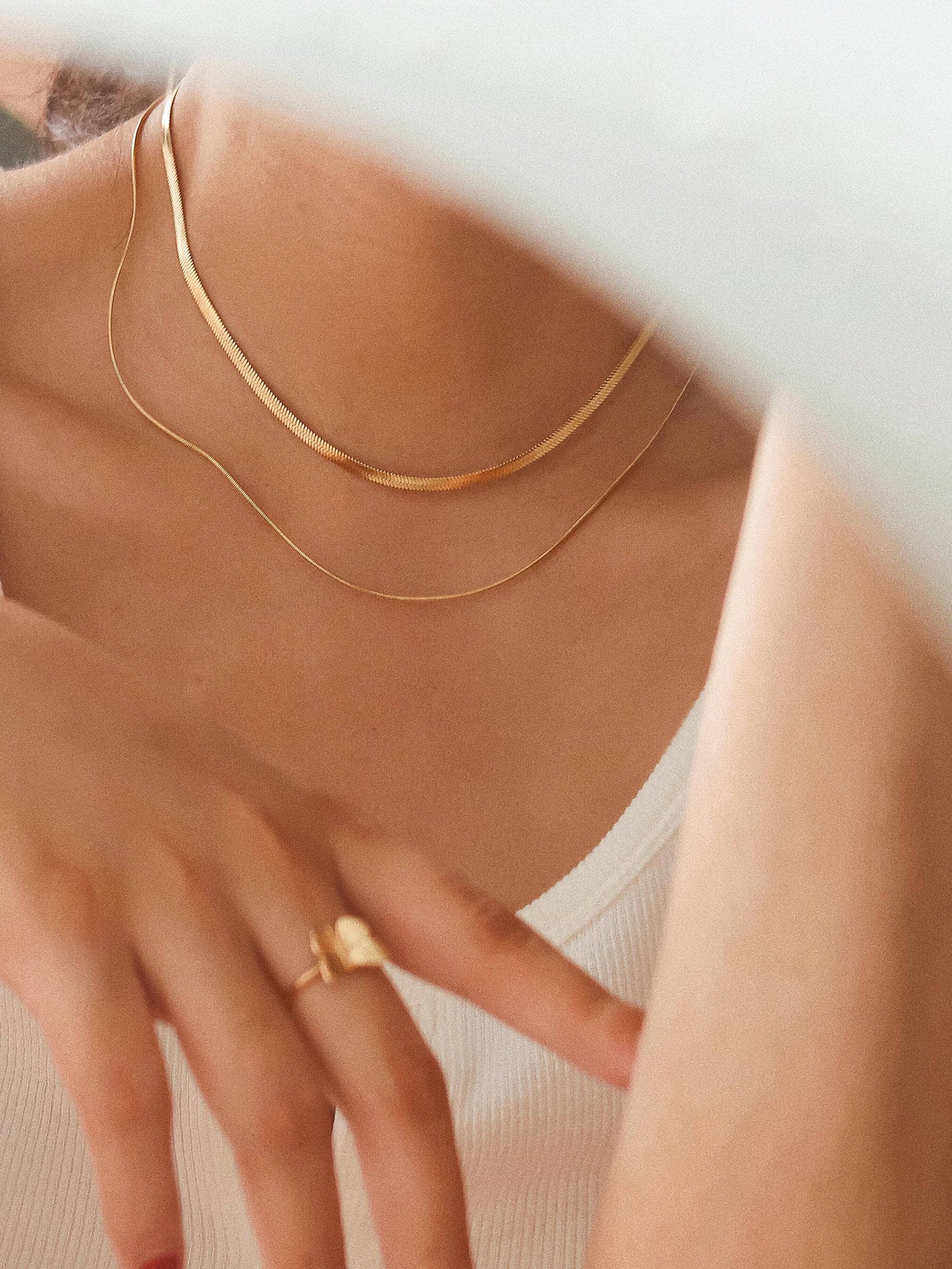 18K Gold Non-Tarnish Layered Snake Chain Necklace: Yellow Gold