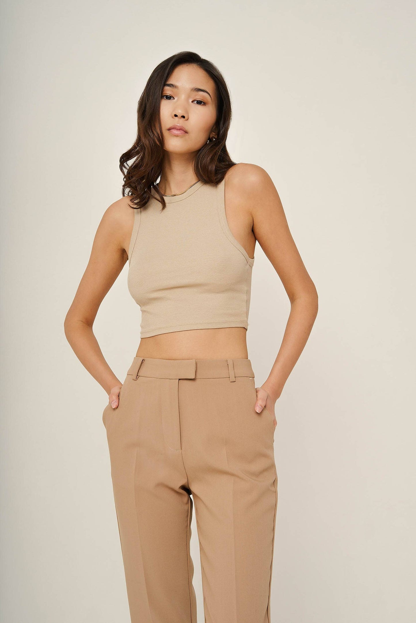 Garance straight tailored pants: Camel / 36/4