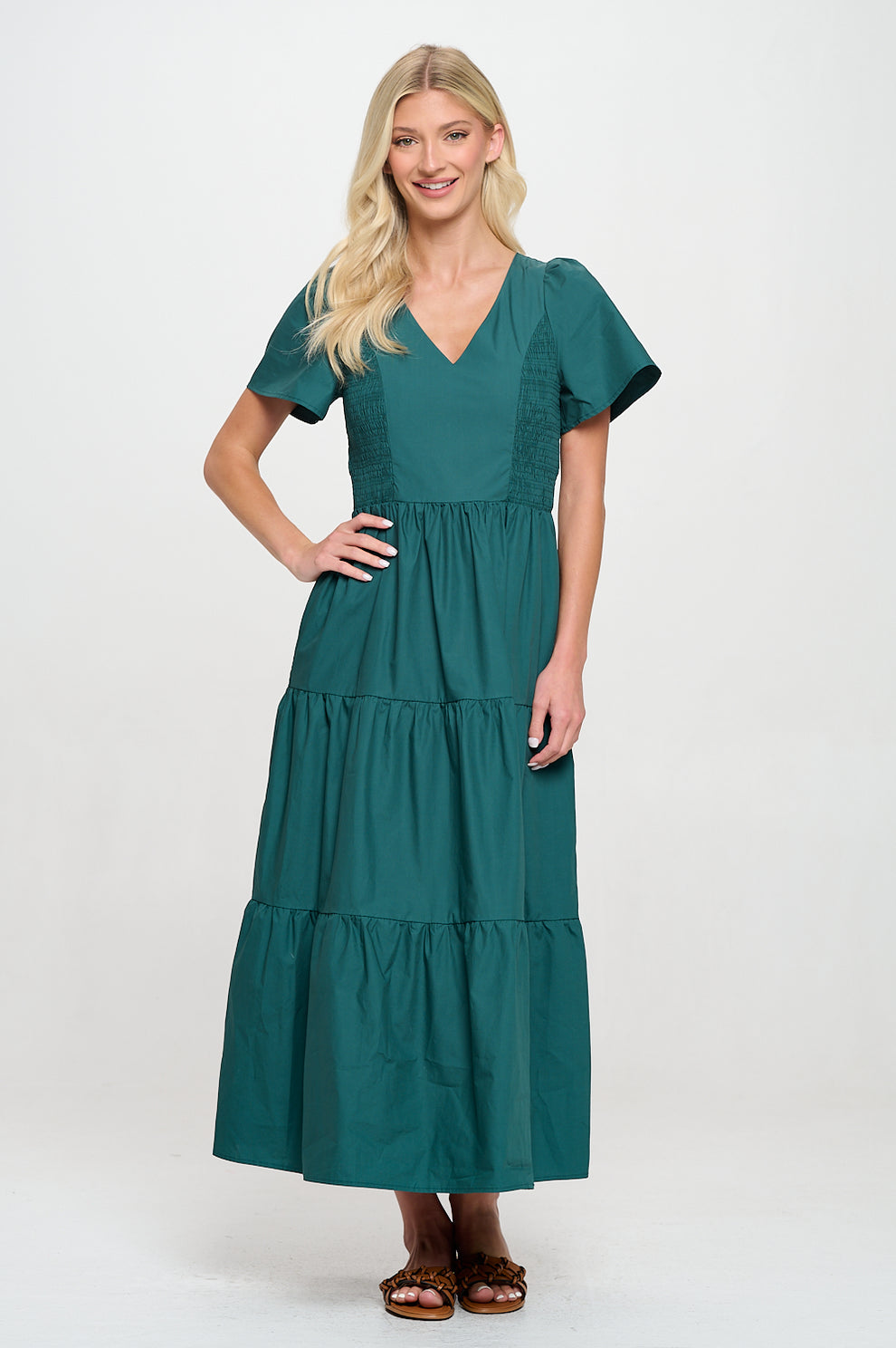 Hunter Green Poplin Maxi Dress