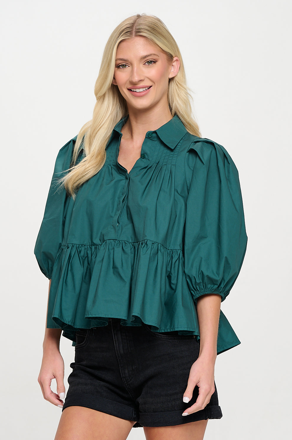 Hunter Green Poplin Blouse