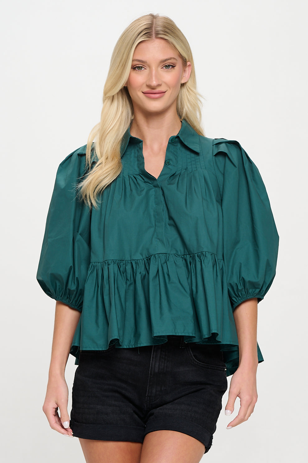 Hunter Green Poplin Blouse