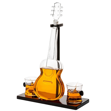 Guitar Whiskey & Wine Decanter & Mahogany Base