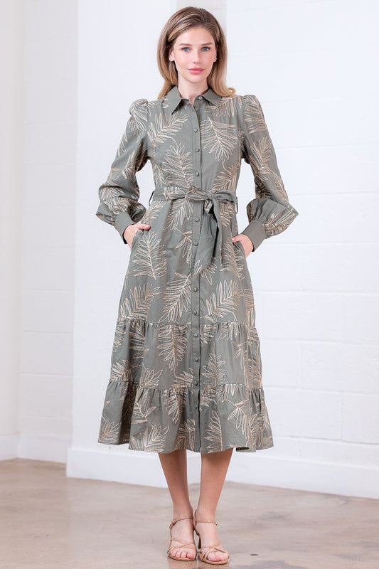 L/S Olive Leaf Emb. Dress