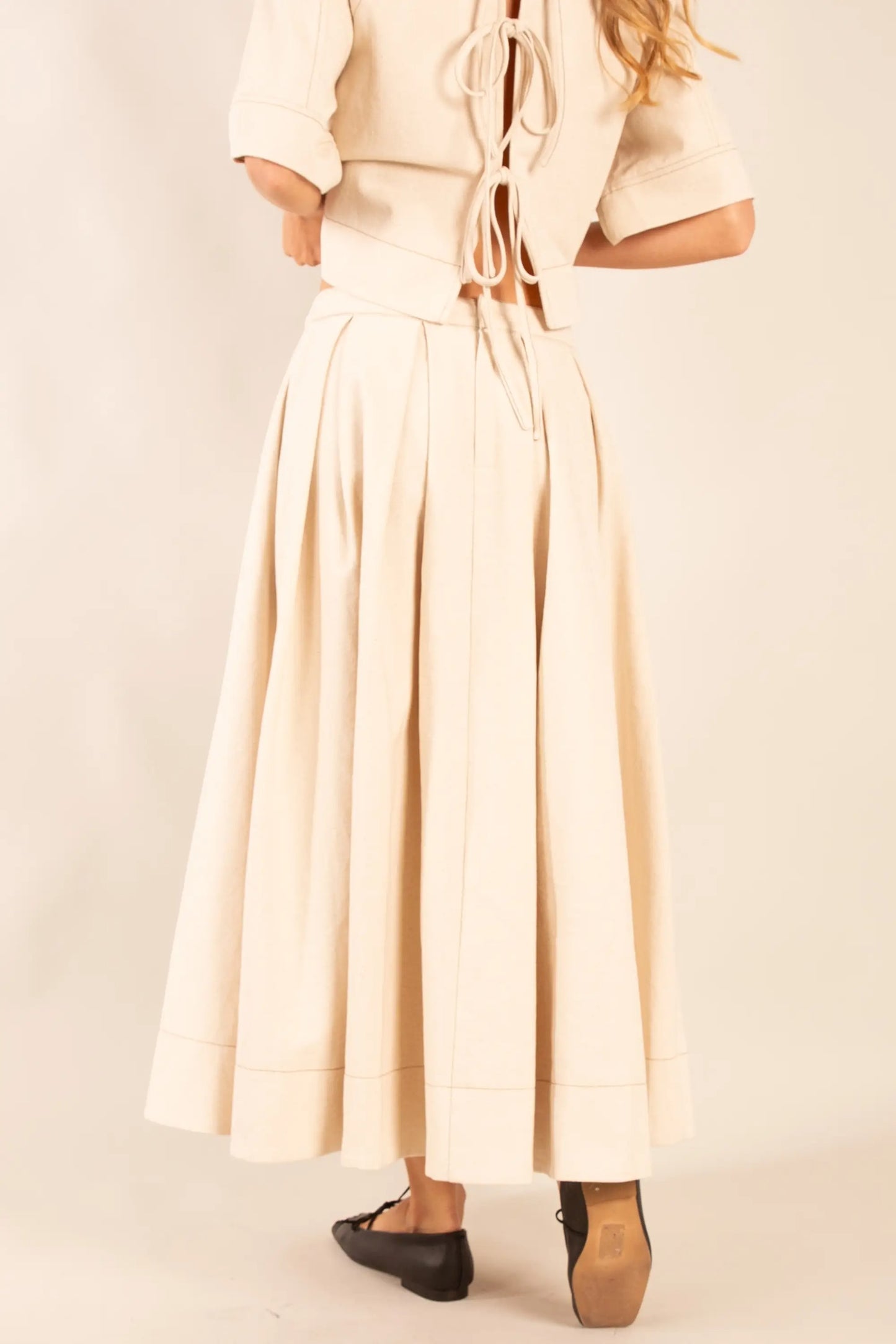 High-Waisted Pleated Latte Maxi Skirt