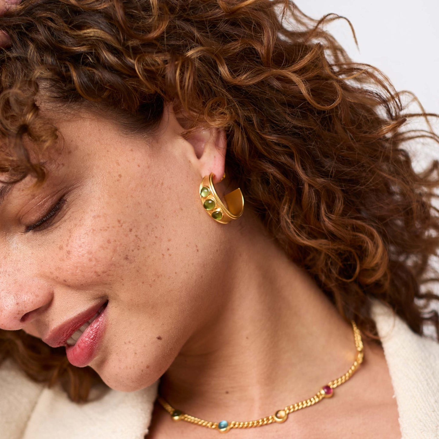 Dolce Statement Gold Hoop Earring with Iridescent Clear Crystal