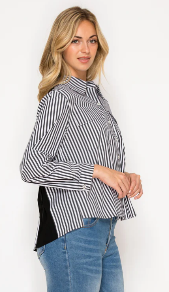 Pleated Shirt Black with stripes