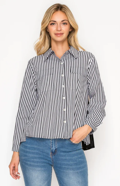 Pleated Shirt Black with stripes