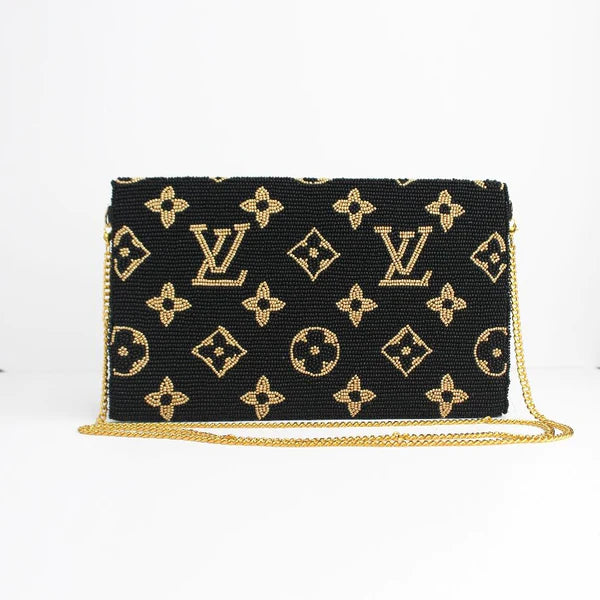 Beaded Handbag LV Black/Gold w/Shoulder Strap