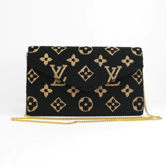 Beaded Handbag LV Black/Gold w/Shoulder Strap