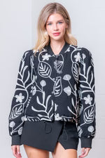 Embroidered Black Front Button Jacket