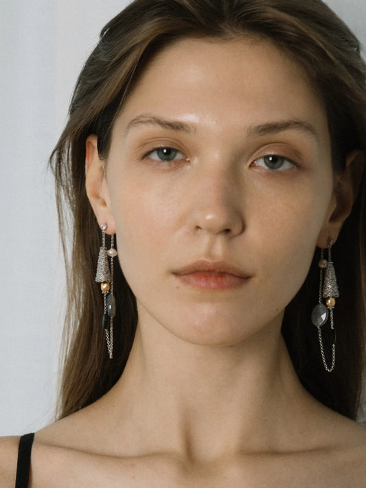 Labradorite, Pearl & Cubic Crystal Dangle Earrings