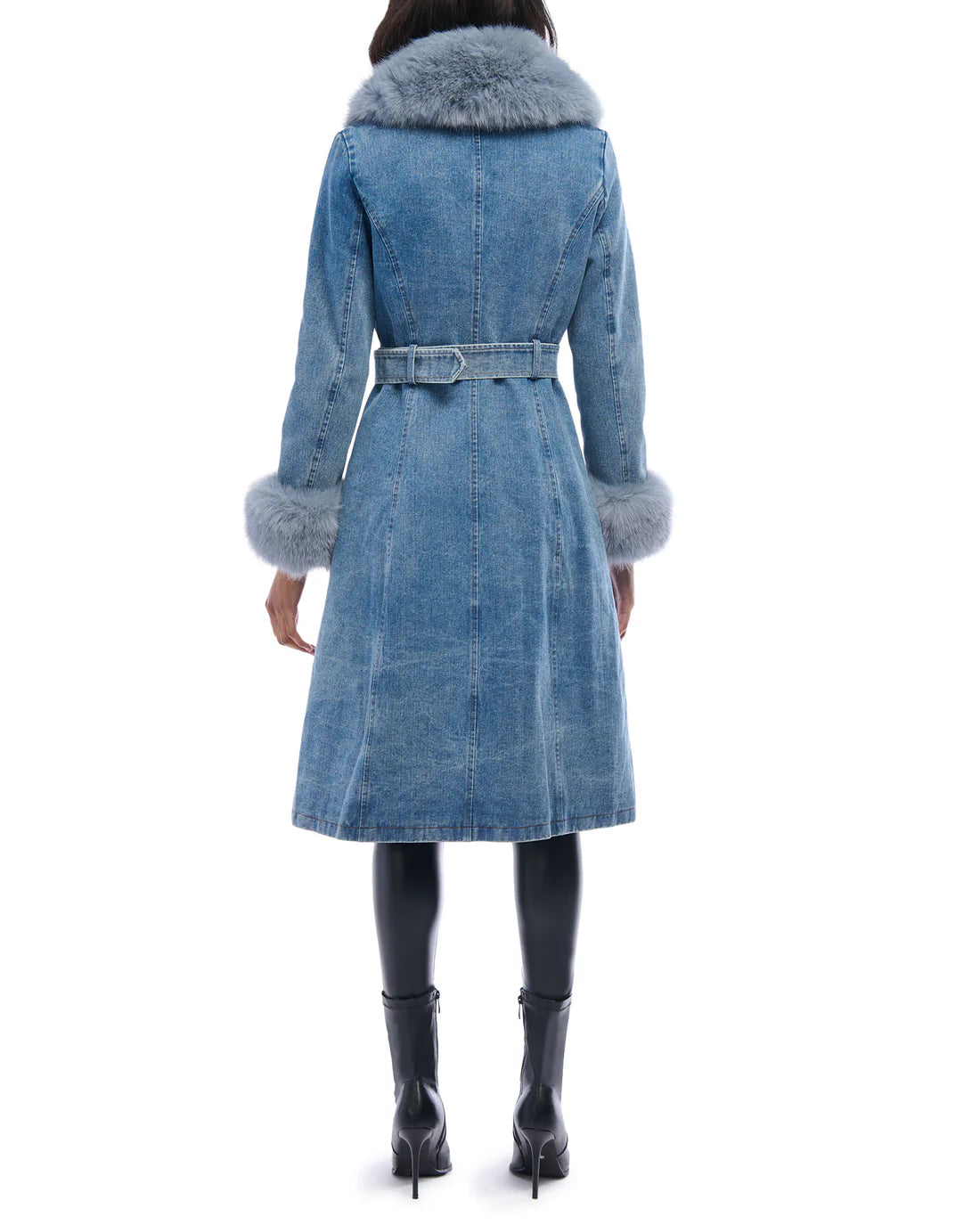 Kaya Denim Faux Fur Trench  Coat
