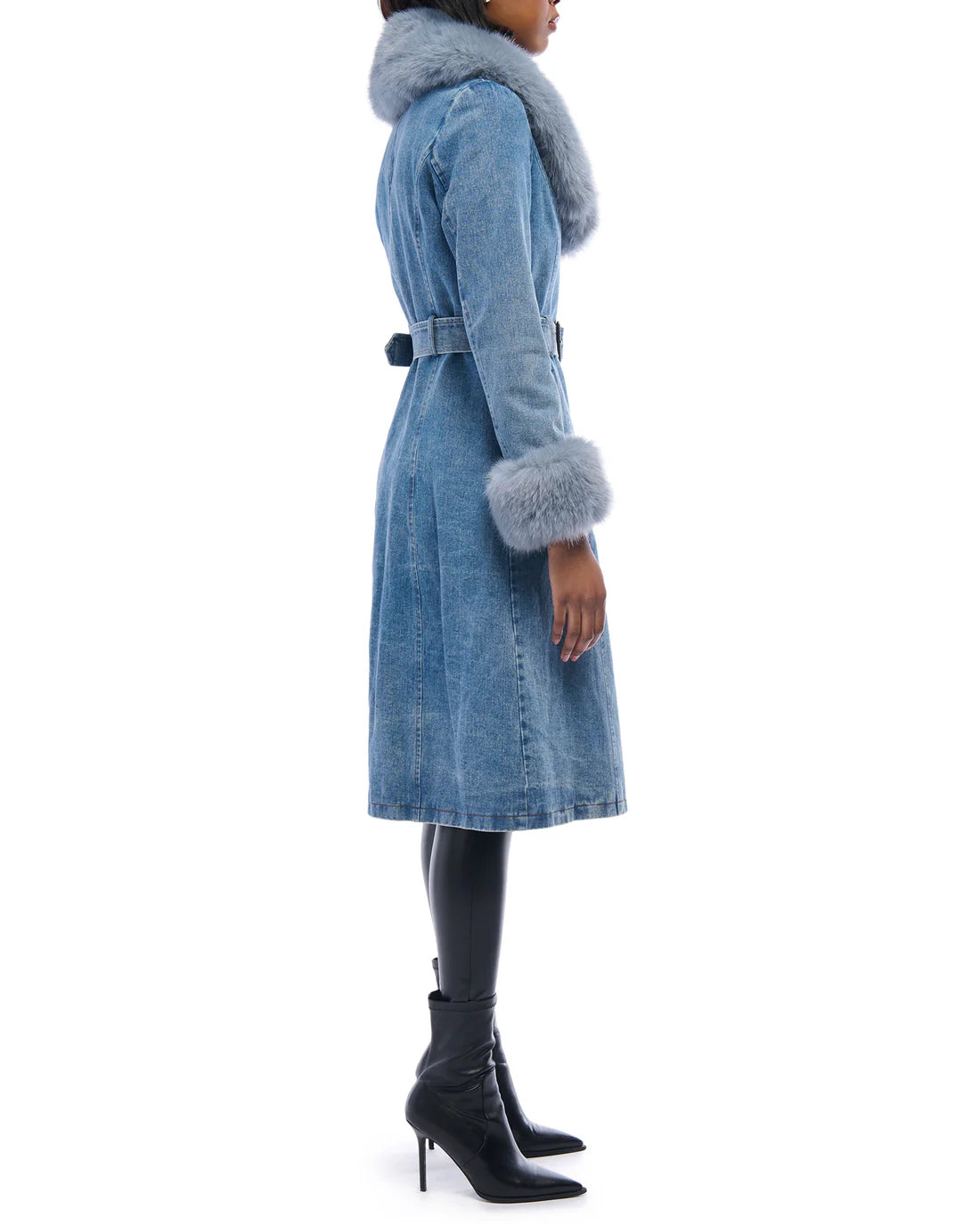 Kaya Denim Faux Fur Trench  Coat
