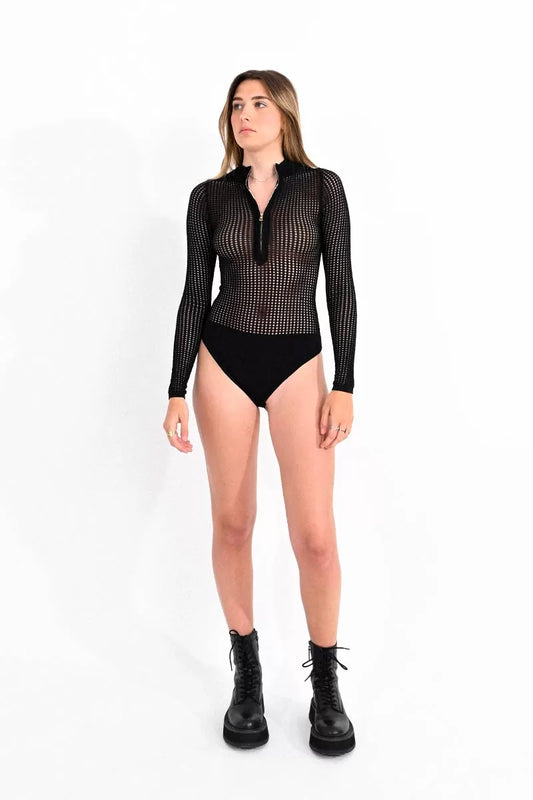 Mesh Bodysuit w/Zipper Neck